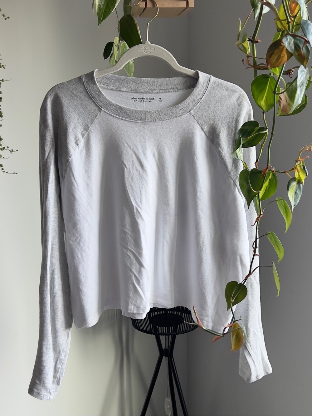 Abercrombie & Fitch White and Gray Raglan Top